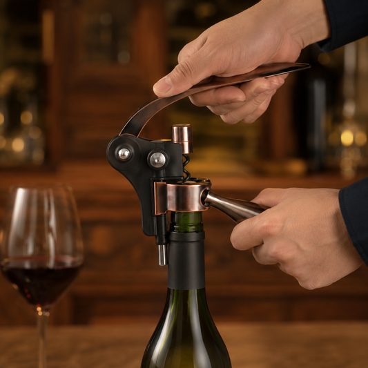 Abridor de Vinho Com Alavanca em Liga de Zinco - Preto e Cobre