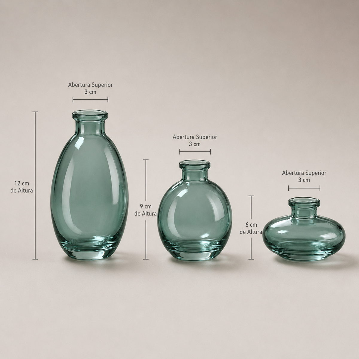 Conjunto de Mini Vasos Decorativos em Vidro - Verde Translúcido