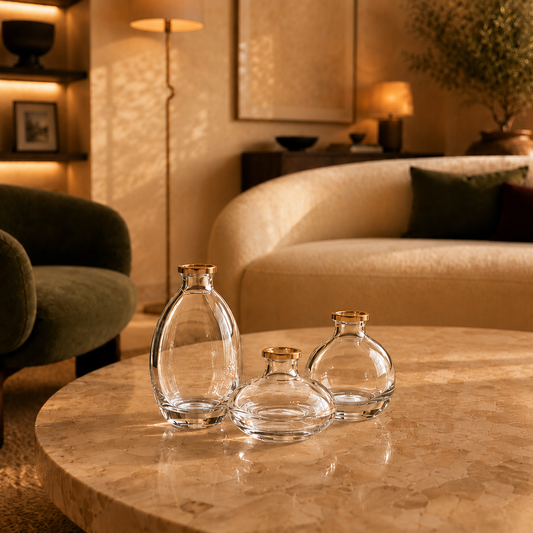 Conjunto de Mini Vasos Decorativos em Vidro - Borda Dourada