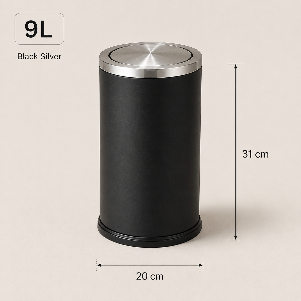 Lixeira Swing-Top Preta Em Aço Inox 9 L