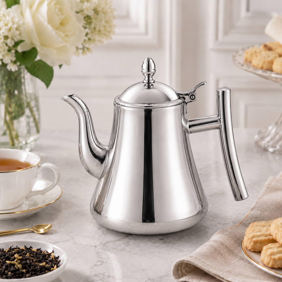 Chaleira De Chá Em Aço Inox 304 Com Infusor - Inox Polido