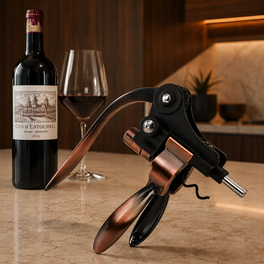 Abridor de Vinho Com Alavanca em Liga de Zinco - Preto e Cobre