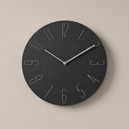 Relógio De Parede Minimalista Com Números Metálicos - Preto