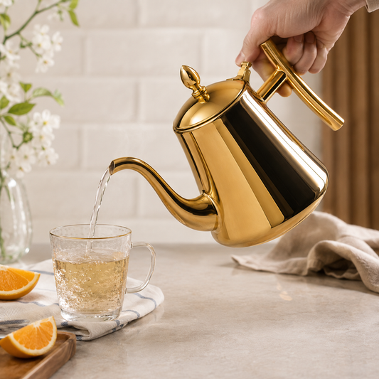 Chaleira De Chá Em Aço Inox 304 Com Infusor - Dourada