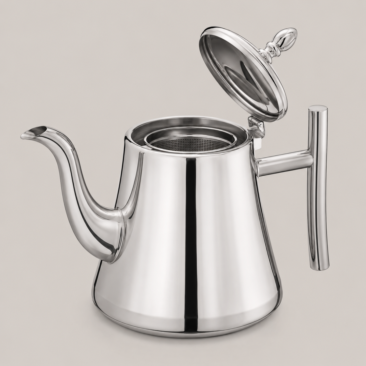 Chaleira De Chá Em Aço Inox 304 Com Infusor - Inox Polido