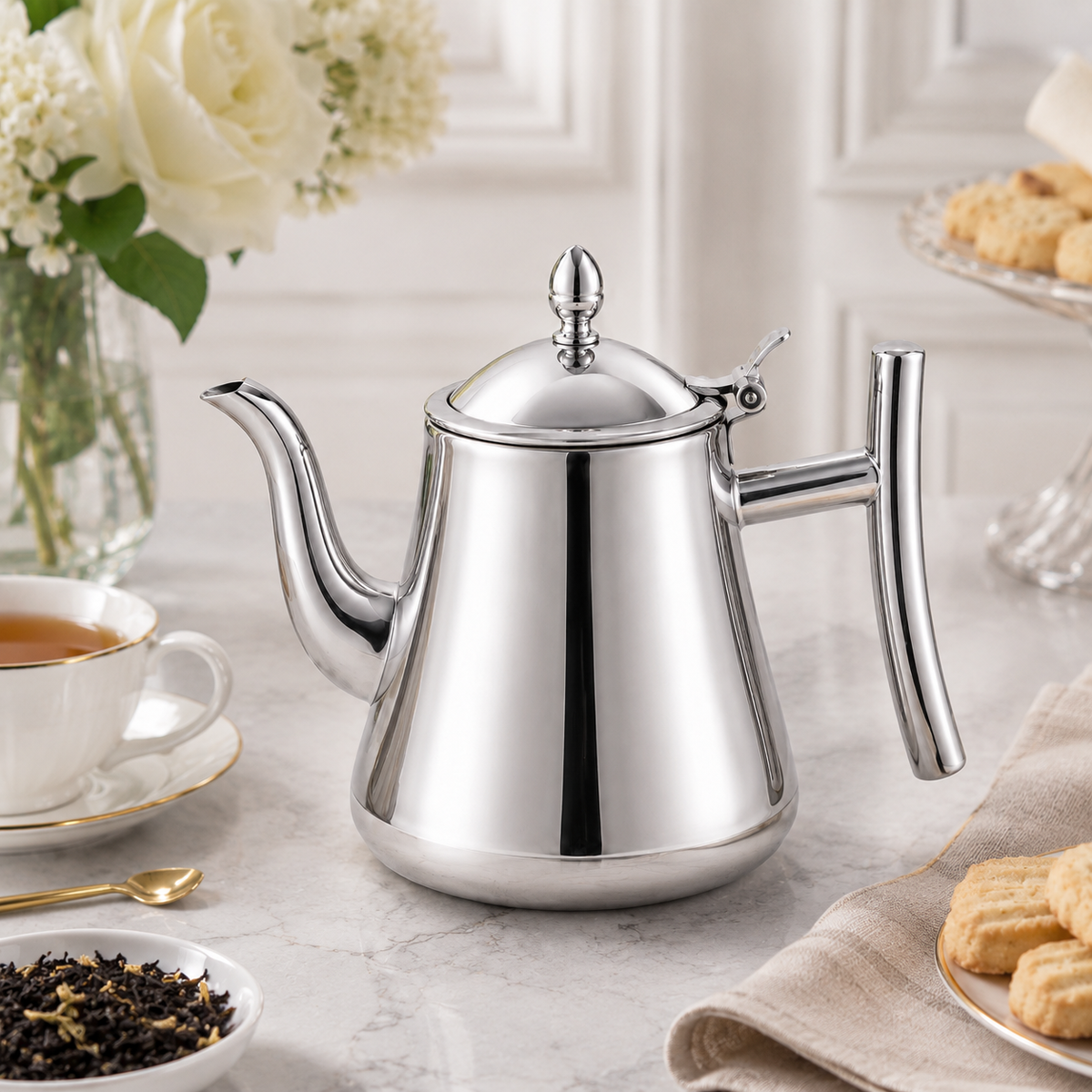 Chaleira De Chá Em Aço Inox 304 Com Infusor - Inox Polido
