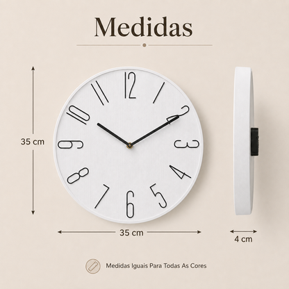 Relógio De Parede Minimalista Com Números Metálicos - Branco