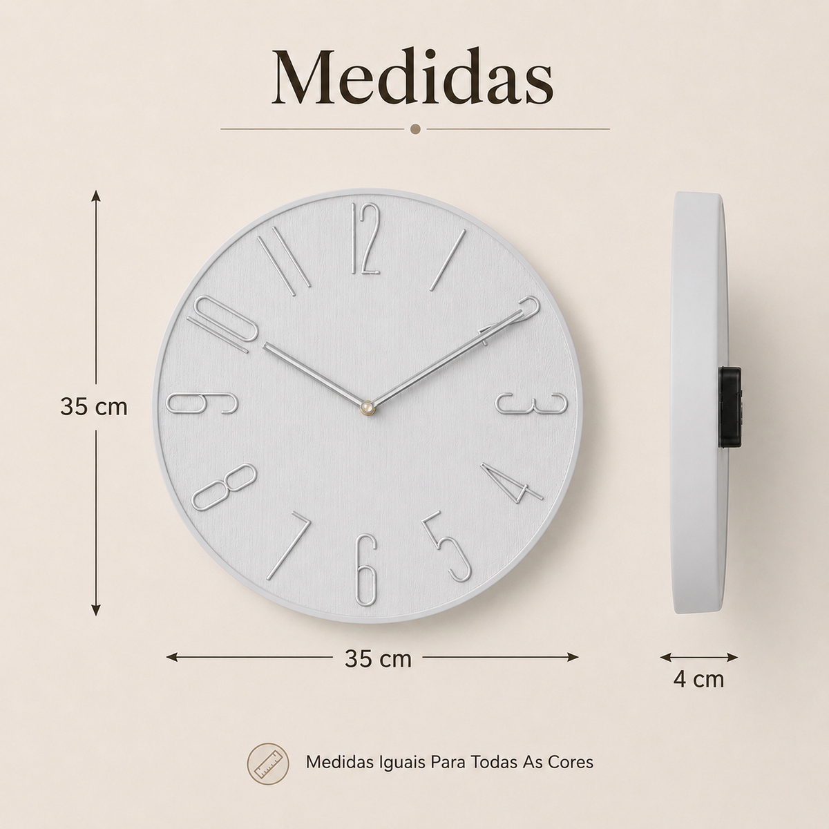 Relógio De Parede Minimalista Com Números Metálicos - Cinza