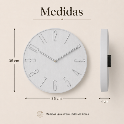 Relógio De Parede Minimalista Com Números Metálicos - Cinza