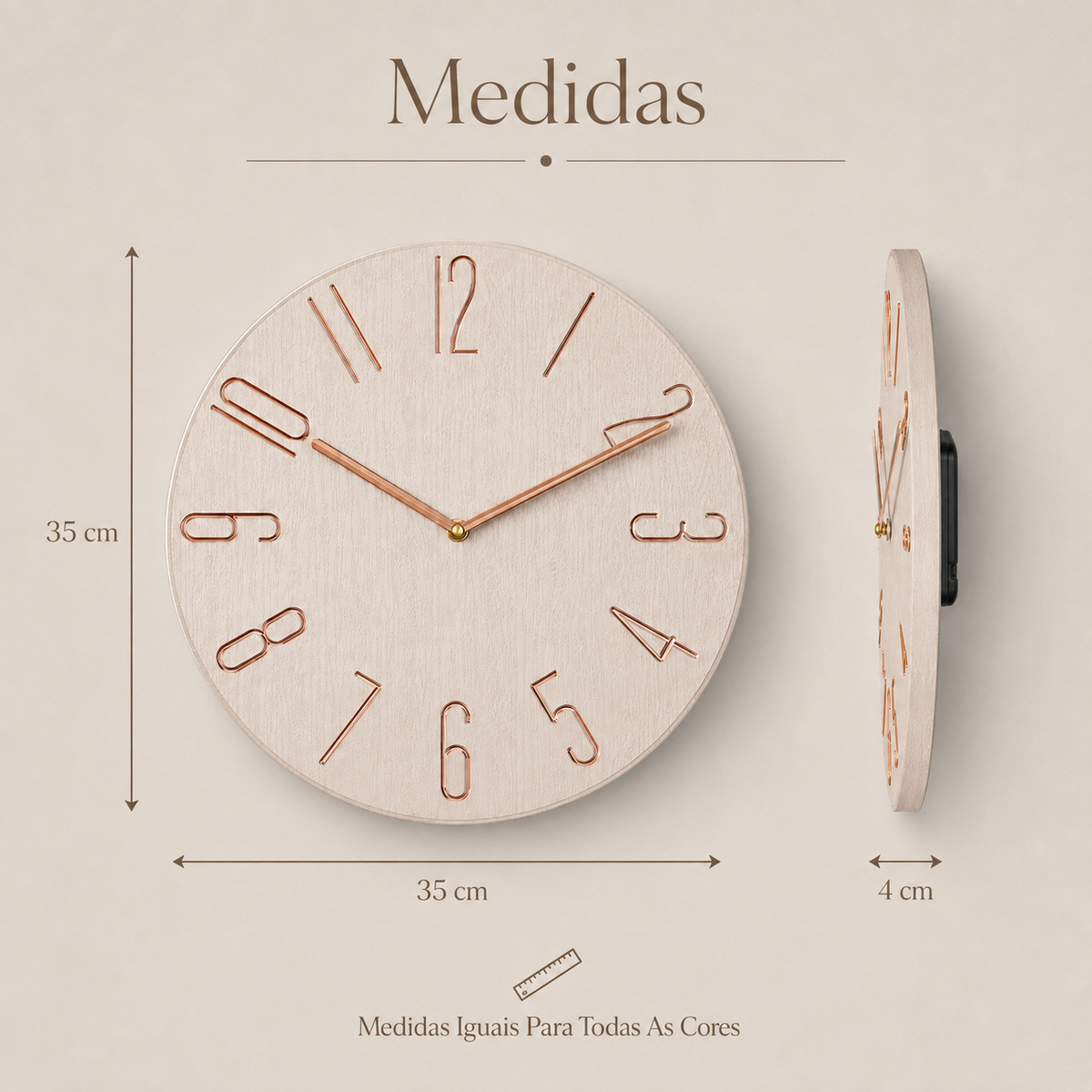 Relógio De Parede Minimalista Com Números Metálicos - Greige