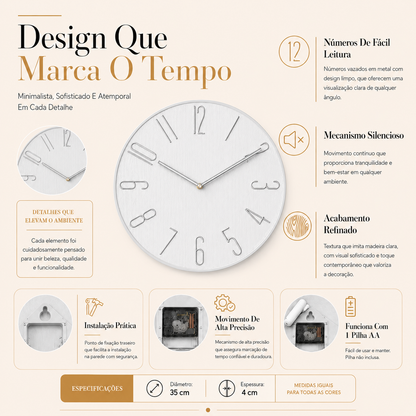 Relógio De Parede Minimalista Com Números Metálicos - Cinza