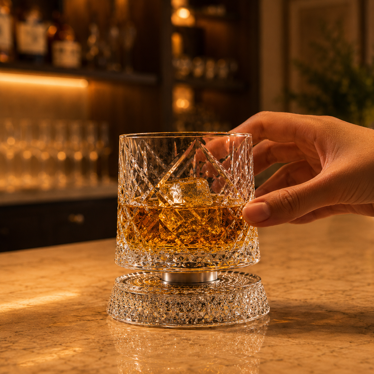 Copo Giratório de Vidro para Whisky - Base 360°