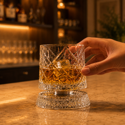 Copo Giratório de Vidro para Whisky - Base 360°
