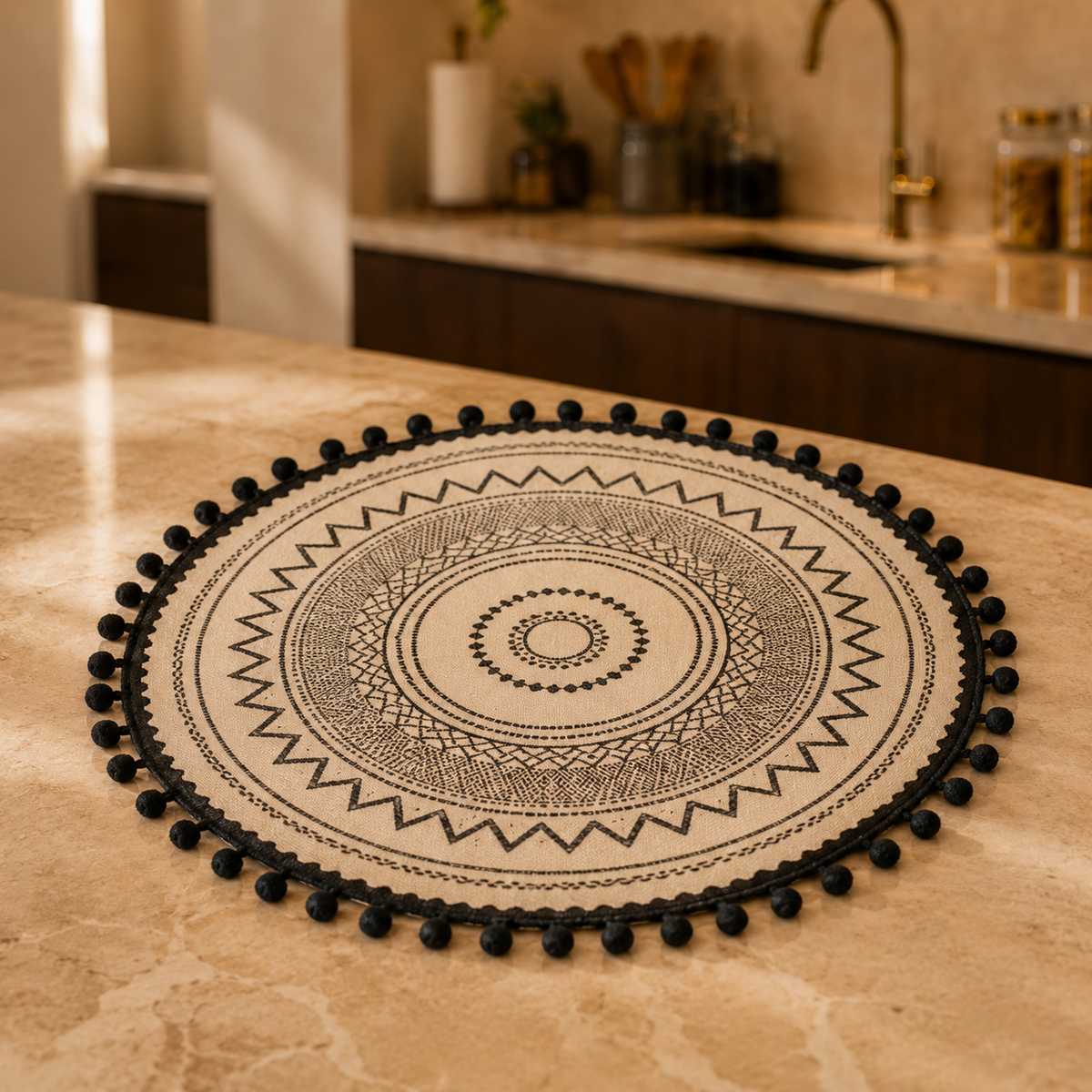 Sousplat Decorativo Mandala - Acabamento em Pompons