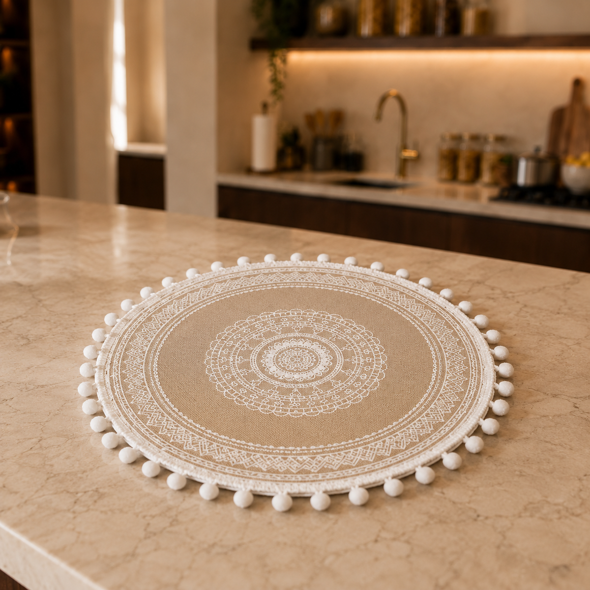Sousplat Decorativo Mandala - Acabamento em Pompons