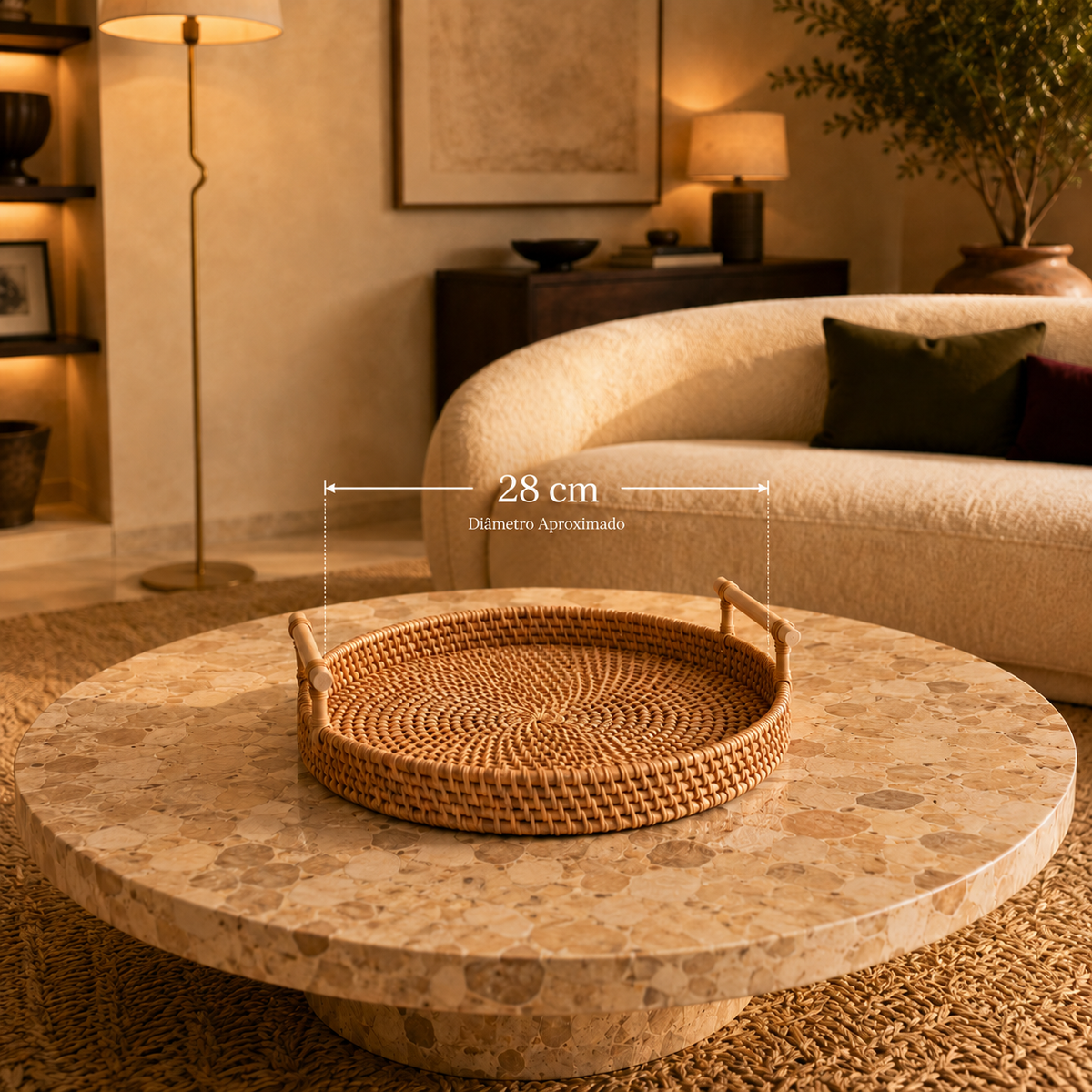 Bandeja Decorativa Redonda em Rattan - Trama Natural
