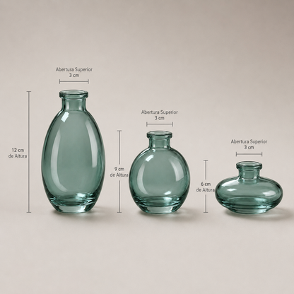Conjunto de Mini Vasos Decorativos em Vidro - Verde Translúcido
