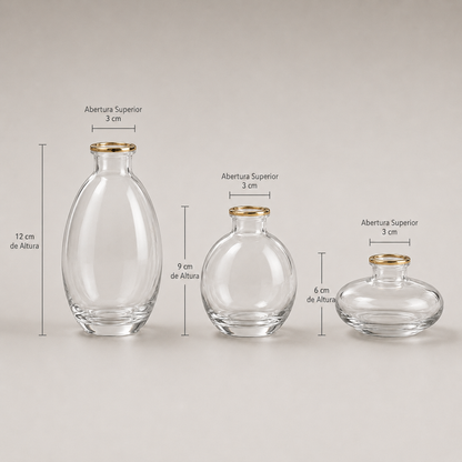 Conjunto de Mini Vasos Decorativos em Vidro - Borda Dourada