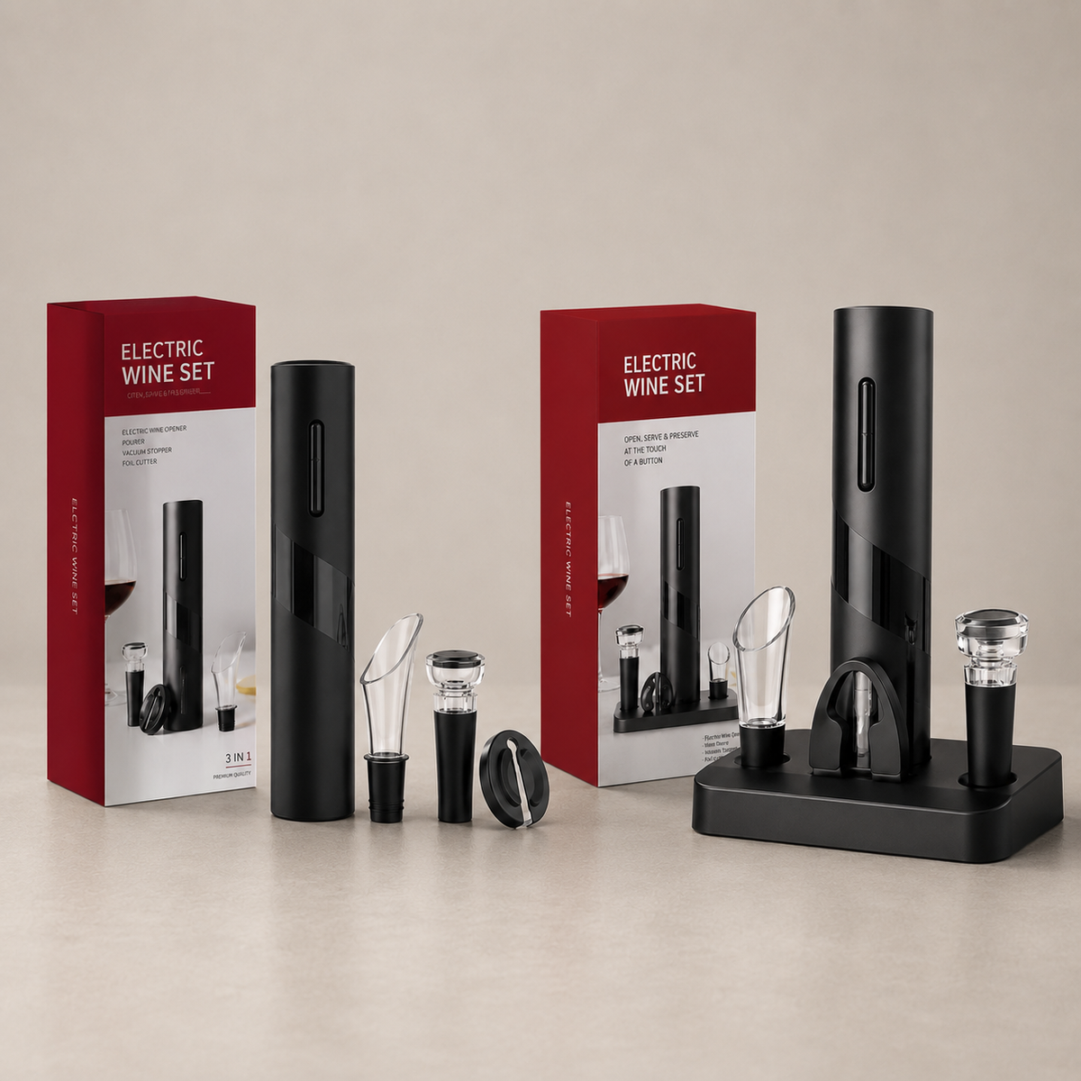 Kit Sommelier Elétrico Para Vinho Vittorio - 4 Em 1 Com Base