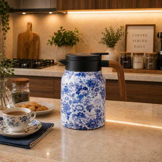 Garrafa Térmica Floral Fiora Azul Infusor 1 L