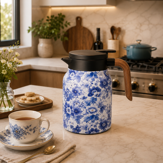 Garrafa Térmica Floral Fiora Azul - Infusor 1 L