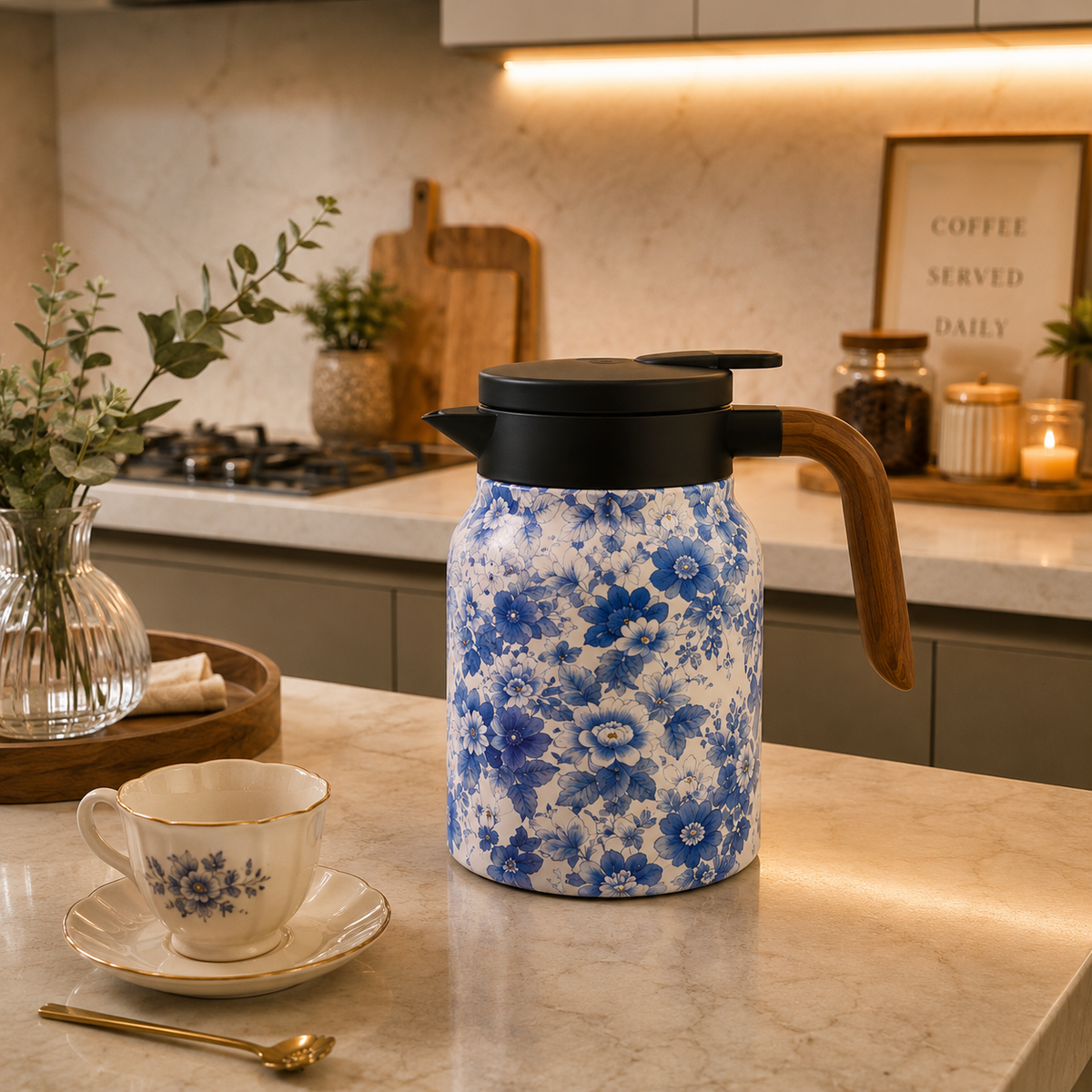 Garrafa Térmica Floral Fiora Azul Infusor 1 L