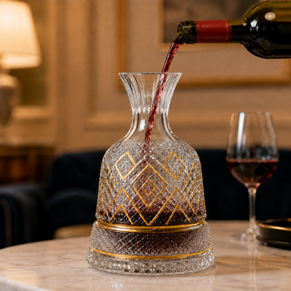 Decanter Giratório Cristallo - Lapidado Com Detalhes Dourados