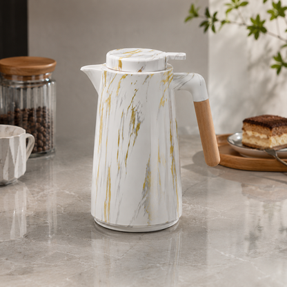 Garrafa Térmica Siena Com Acionamento Superior Mármore Branco