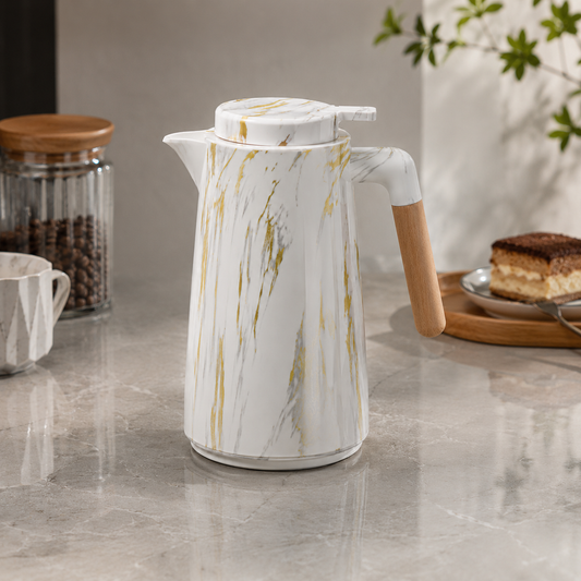 Garrafa Térmica Siena Com Acionamento Superior Mármore Branco