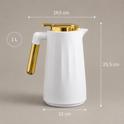 Garrafa Térmica Siena Com Acionamento Superior - Branco e Dourado