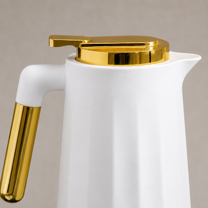 Garrafa Térmica Siena Com Acionamento Superior Branco e Dourado