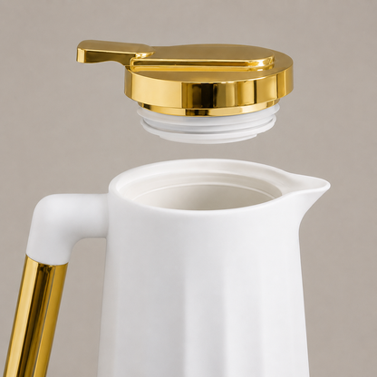 Garrafa Térmica Siena Com Acionamento Superior - Branco e Dourado