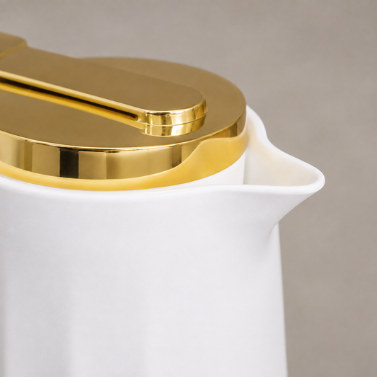 Garrafa Térmica Siena Com Acionamento Superior - Branco e Dourado