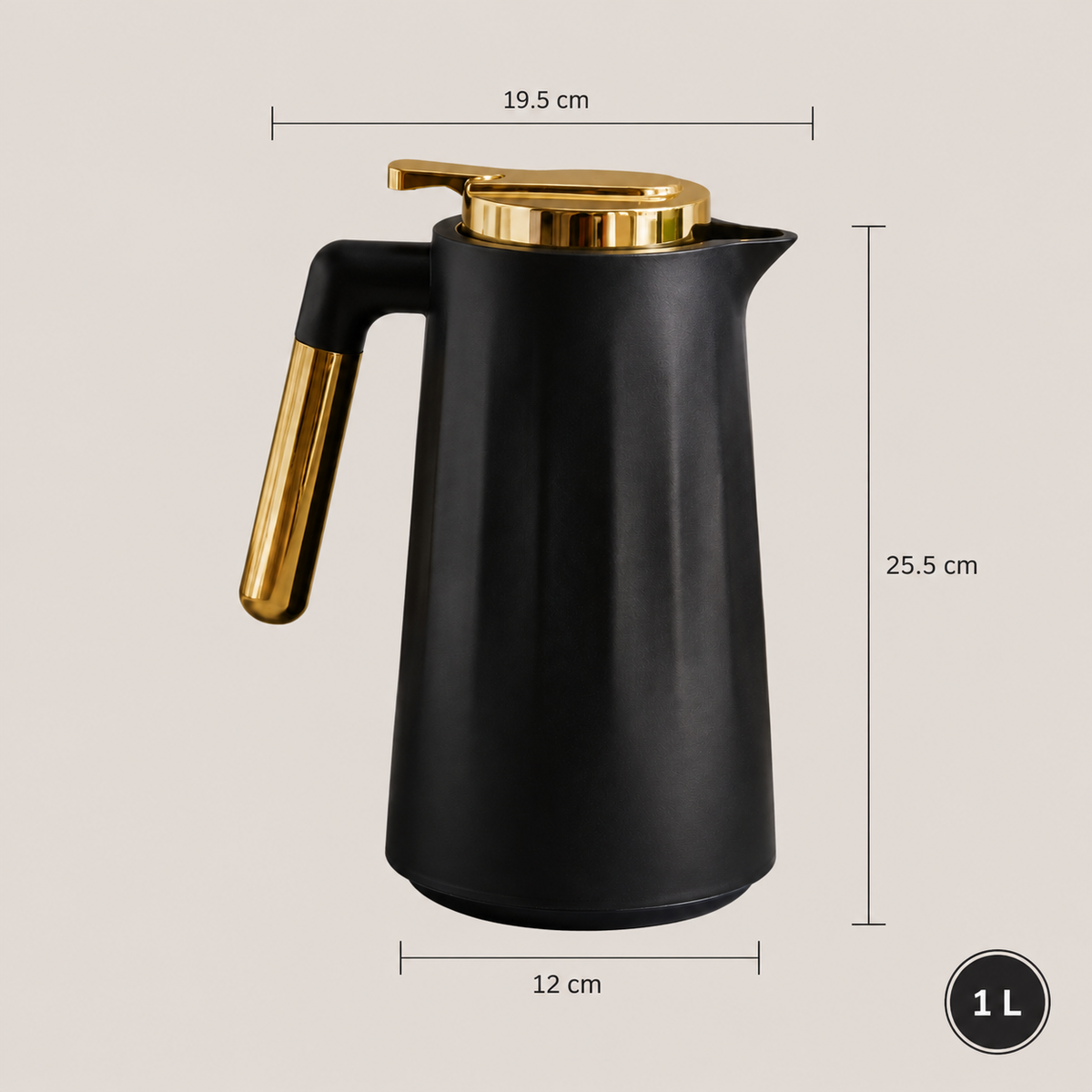 Garrafa Térmica Siena Com Acionamento Superior - Preto e Dourado