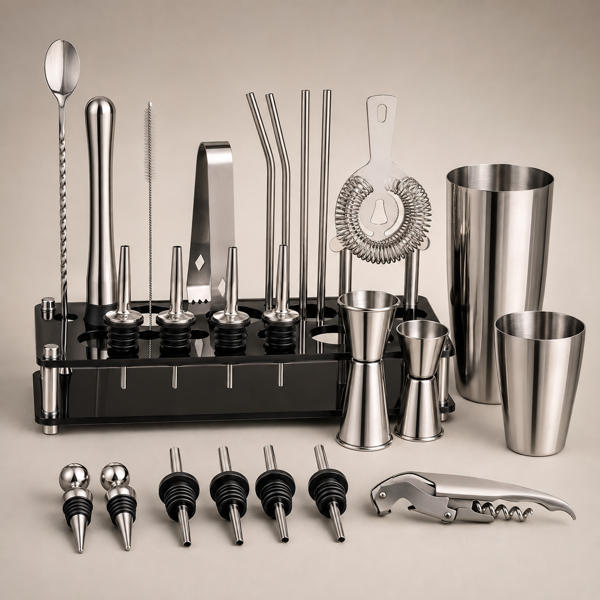 Kit de Coquetel Boston Com Base Acrílica Preta - 23 Peças