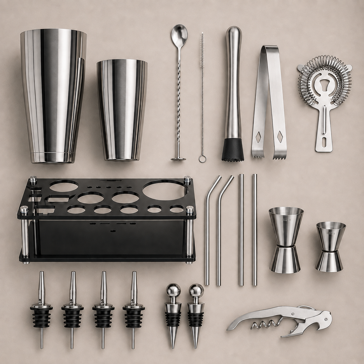 Kit de Coquetel Boston Com Base Acrílica Preta - 23 Peças