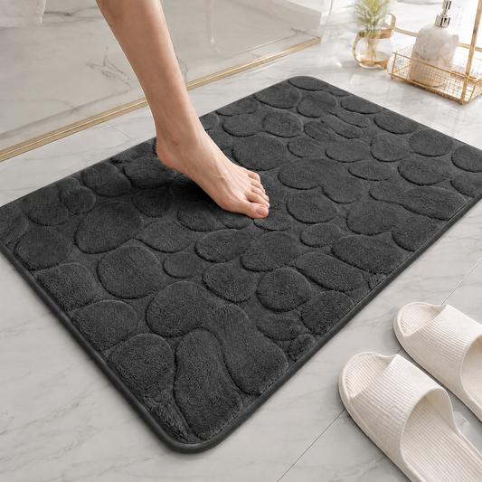 Tapete De Banho Com Relevo De Pedras - Dark Grey