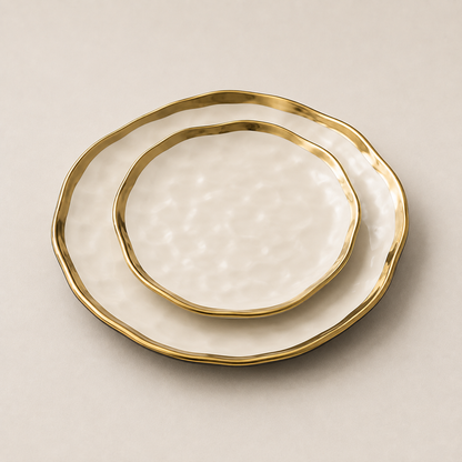 Prato Cerâmico Orgânico Borda Dourada - Ivory