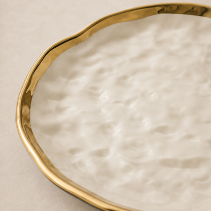 Prato Cerâmico Orgânico Borda Dourada - Ivory