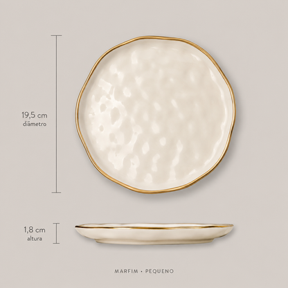 Prato Cerâmico Orgânico Borda Dourada - Ivory