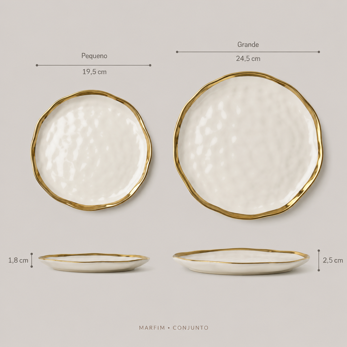 Prato Cerâmico Orgânico Borda Dourada - Ivory