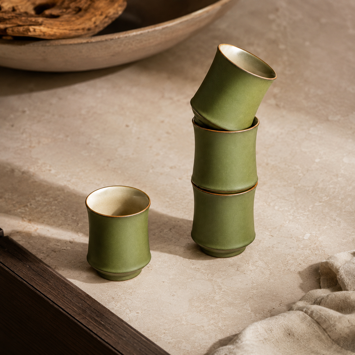 Copo De Chá Em Porcelana Bambu - 90 ml
