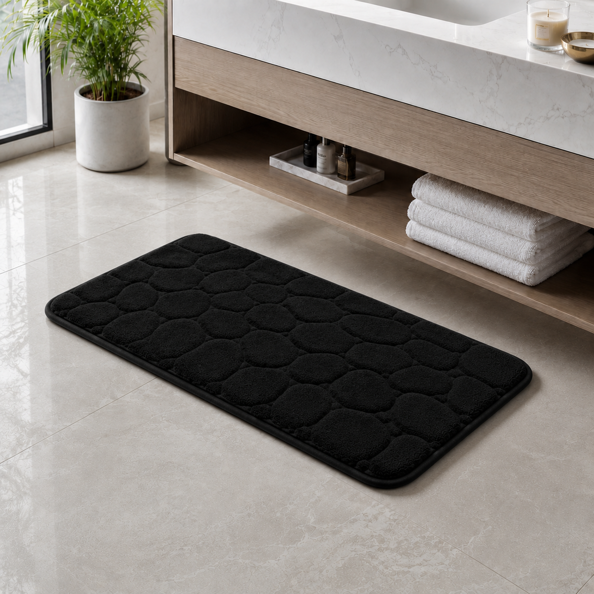 Tapete De Banho Com Relevo De Pedras - Black