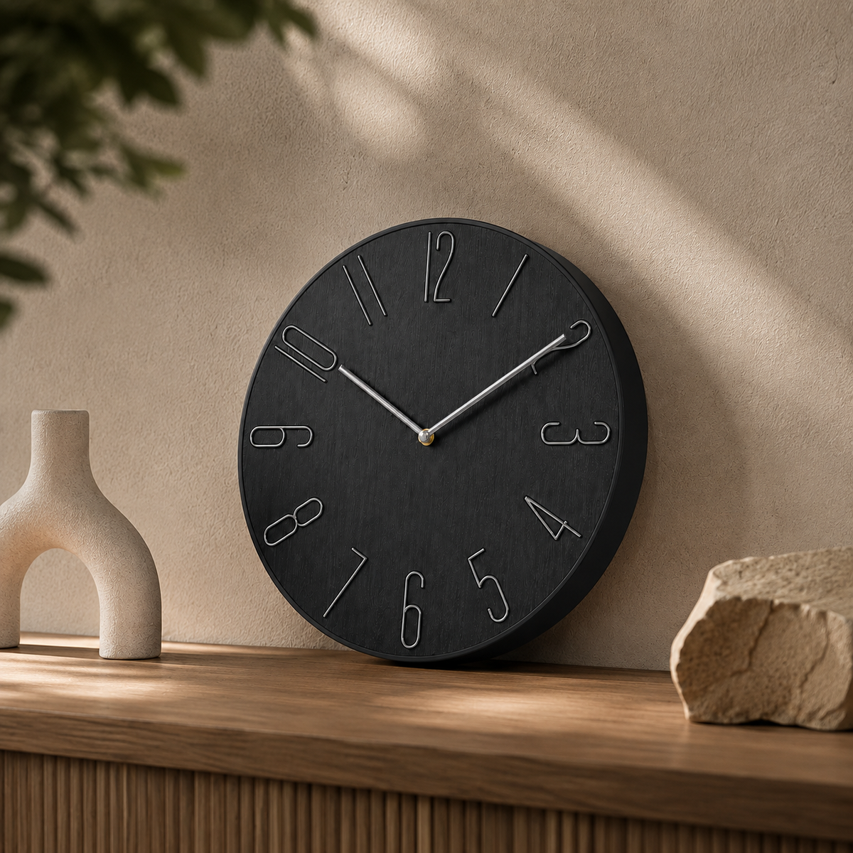 Relógio De Parede Minimalista Com Números Metálicos - Preto