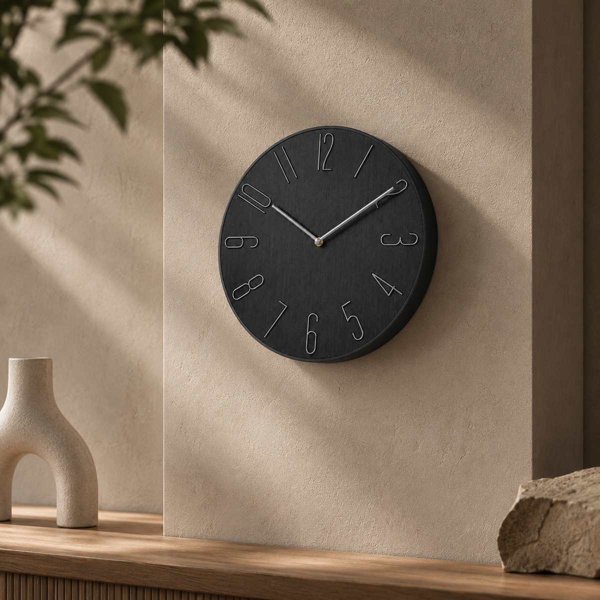 Relógio De Parede Minimalista Com Números Metálicos - Preto