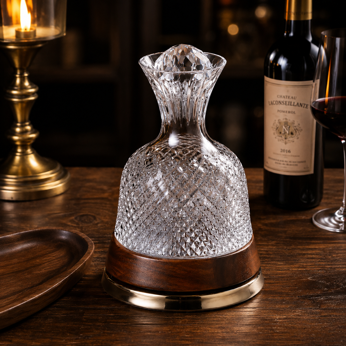 Decanter Giratório Bellagio - Base Amadeirada Clara