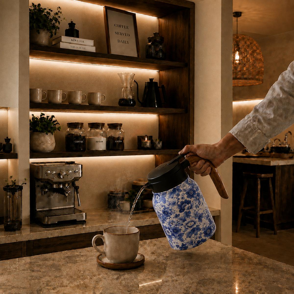 Garrafa Térmica Floral Fiora Azul - Infusor 1 L
