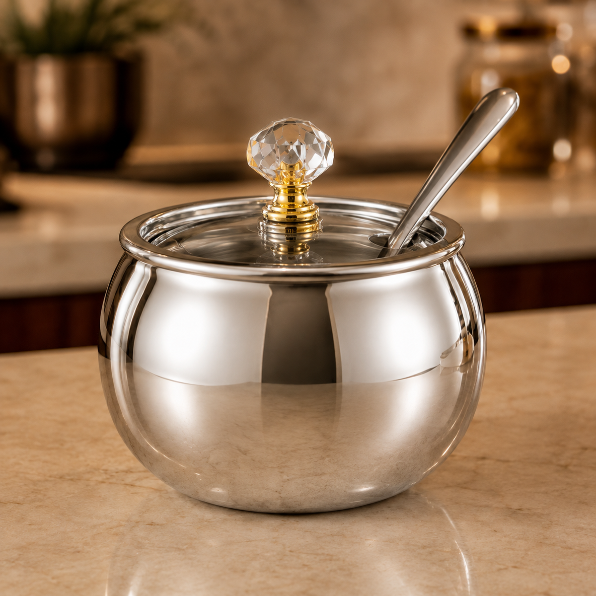 Porta-Temperos Em Aço Inox Com Colher