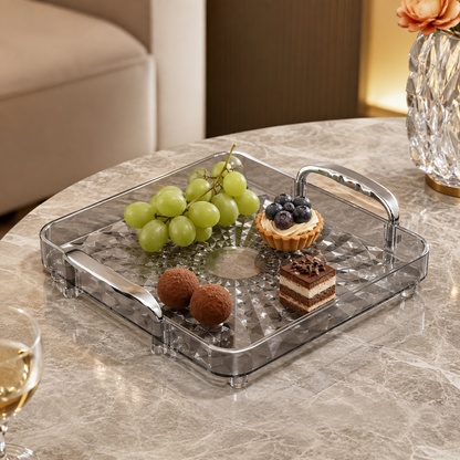 Bandeja Decorativa Facetada Com Alças Metálicas - Média