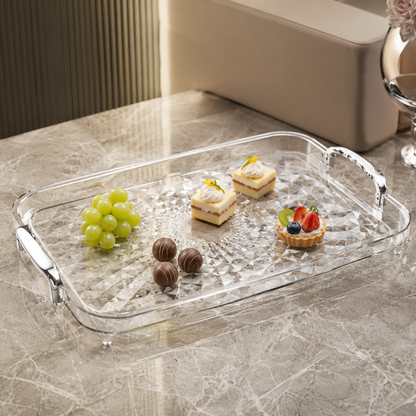 Bandeja Decorativa Facetada Com Alças Metálicas Grande